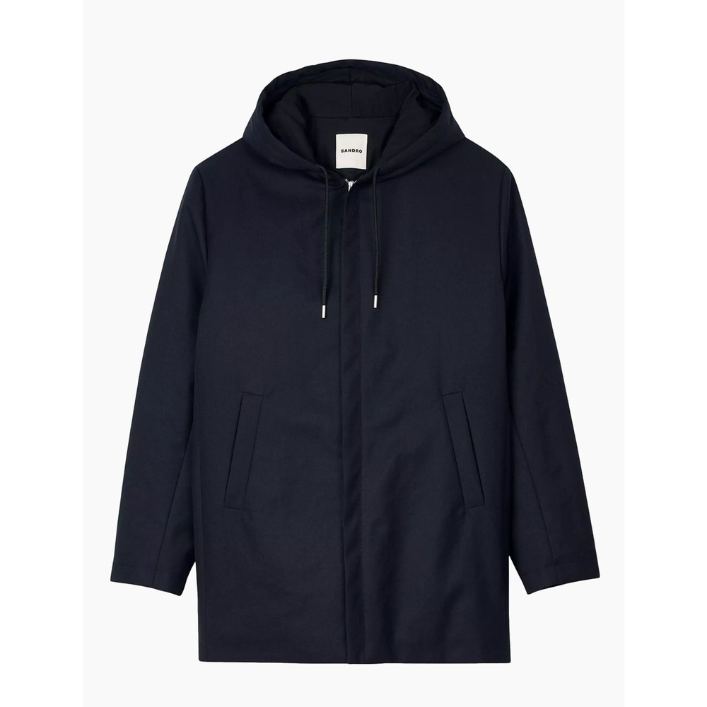 Sandro  miminalist Hooded Parka with Zip Marine Navy Size XXL‎
